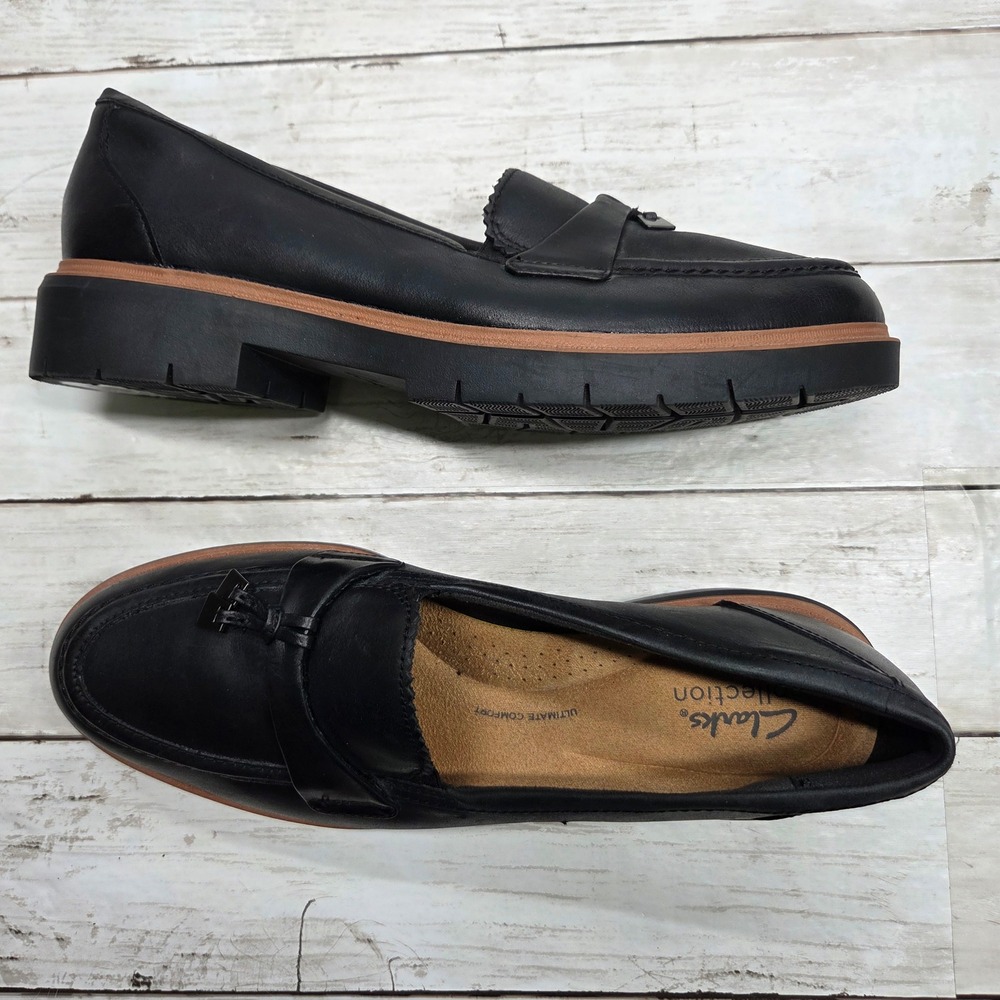 Clarks Collection Karsea Tassel Loafer Lug Sole Women 9 Black Leather 26174456